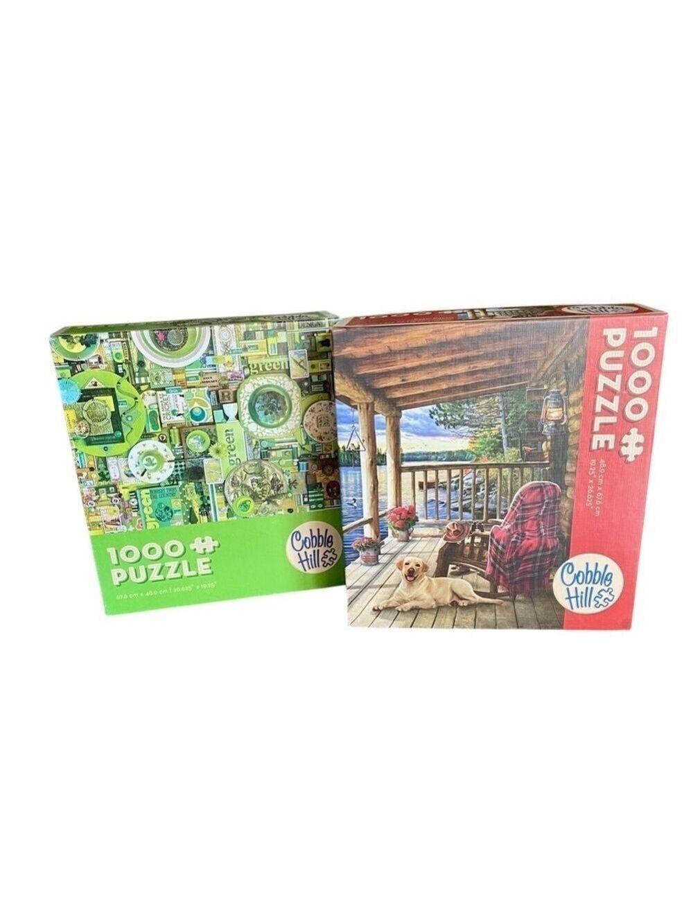 Bundle of Two Cobble Hill 1000 Piece Puzzles “Green”, & “Cabin Porch” Colorful